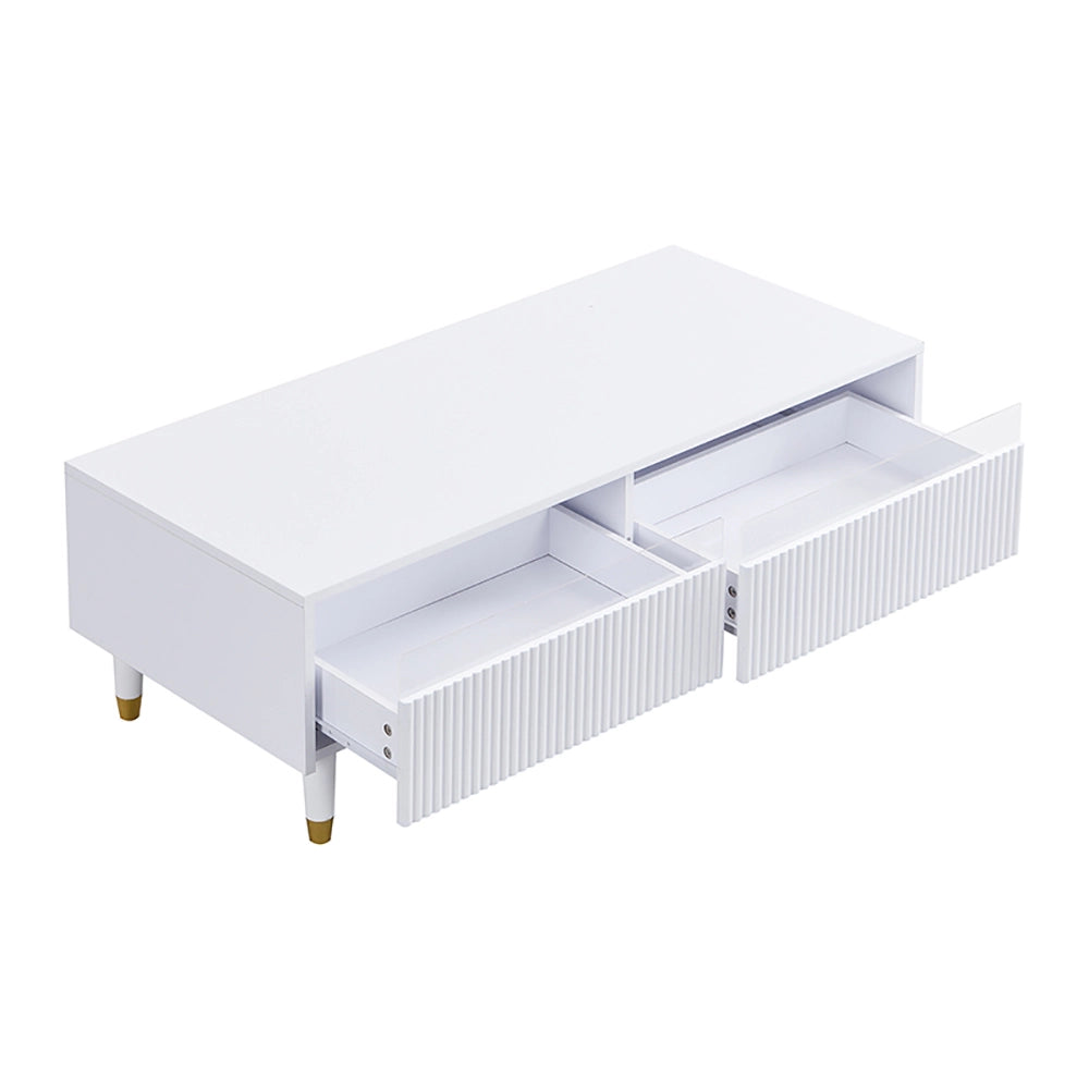 Tavolino-Xylo-Piano ondulato LED piedi bianco dorato 2 cassetti