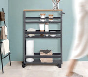 Trolley di archiviazione 50x79x15 cm - Carrello da cucina su 2 ruote & 2 gambe - Servizio in legno con 3 piastre & tavolo FSC - spazio di archiviazione ridotto sotto il mobile per cucina, bagno, ufficio - colore antracite
