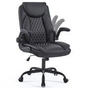 Sedia ufficio ergonomica con supporto lombare; braccioli ribaltabili; pelle nera