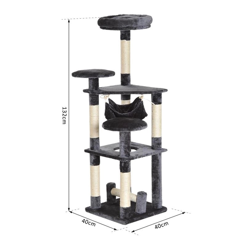 ALBERO TIRAGRAFFI PER GATTI A 4 LIVELLI IN PELUCHE SISAL NATURALE GRIGIO 40X40X132CM