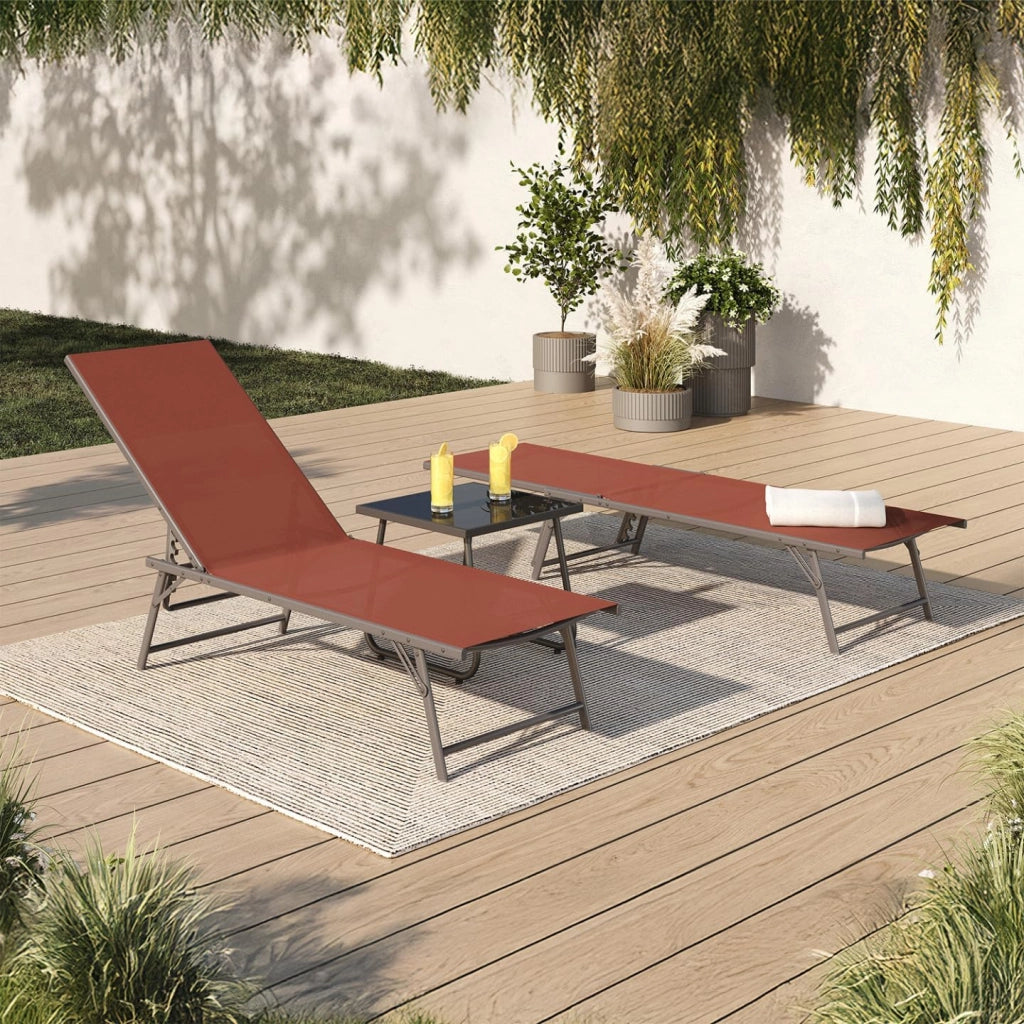Set di 2 sedie da Giardino reclinabili Kailua in Acciaio Grigio Antracite e Tessuto Terracotta