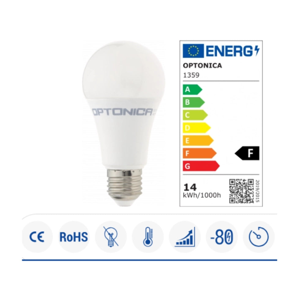 Optonica lampadina led e27 a60 14 watt 1380 lumen 2700k illuminazione efficiente