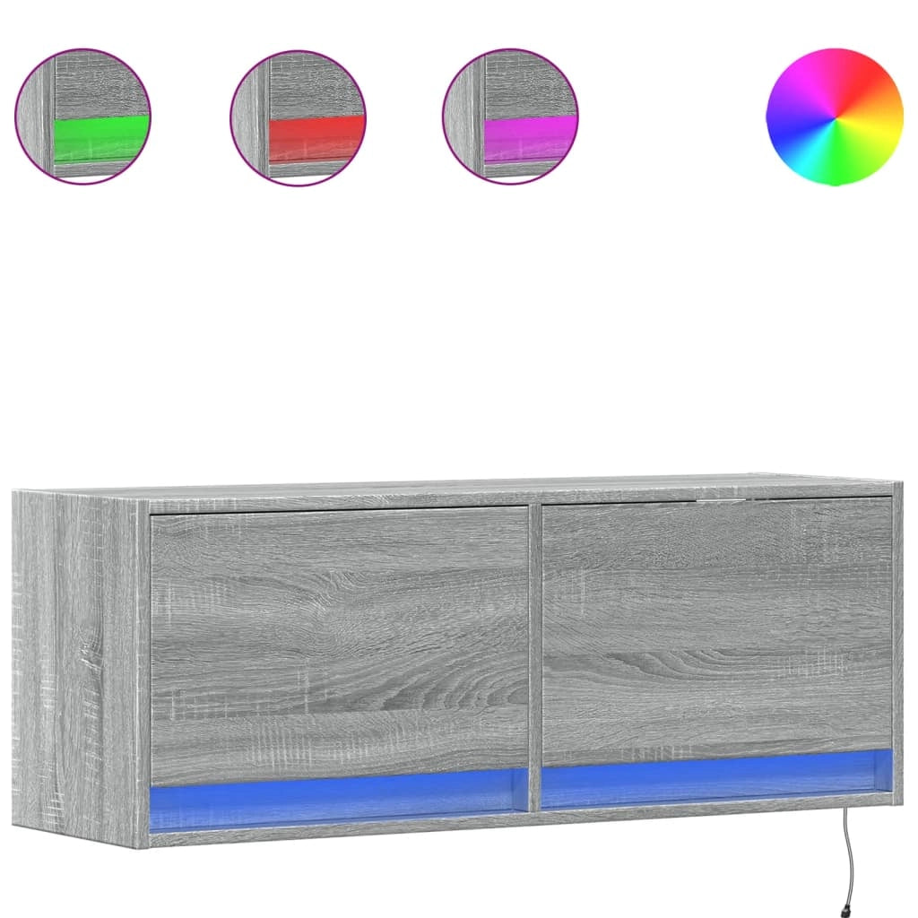 Mobile TV multimediale mensola TV credenza mobile TV sala da pranzo soggiorno camera da letto mobile da parete con luci LED Sonoma 100 x 31 x 35 cm grigio 02_0028034