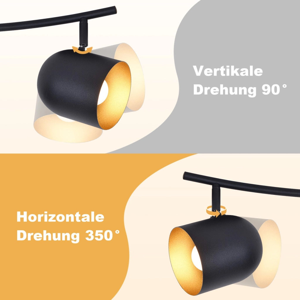 ZMH Faretto da soffitto 4 fiamme nero oro E14 lampada da soffitto girevole 350° soggiorno