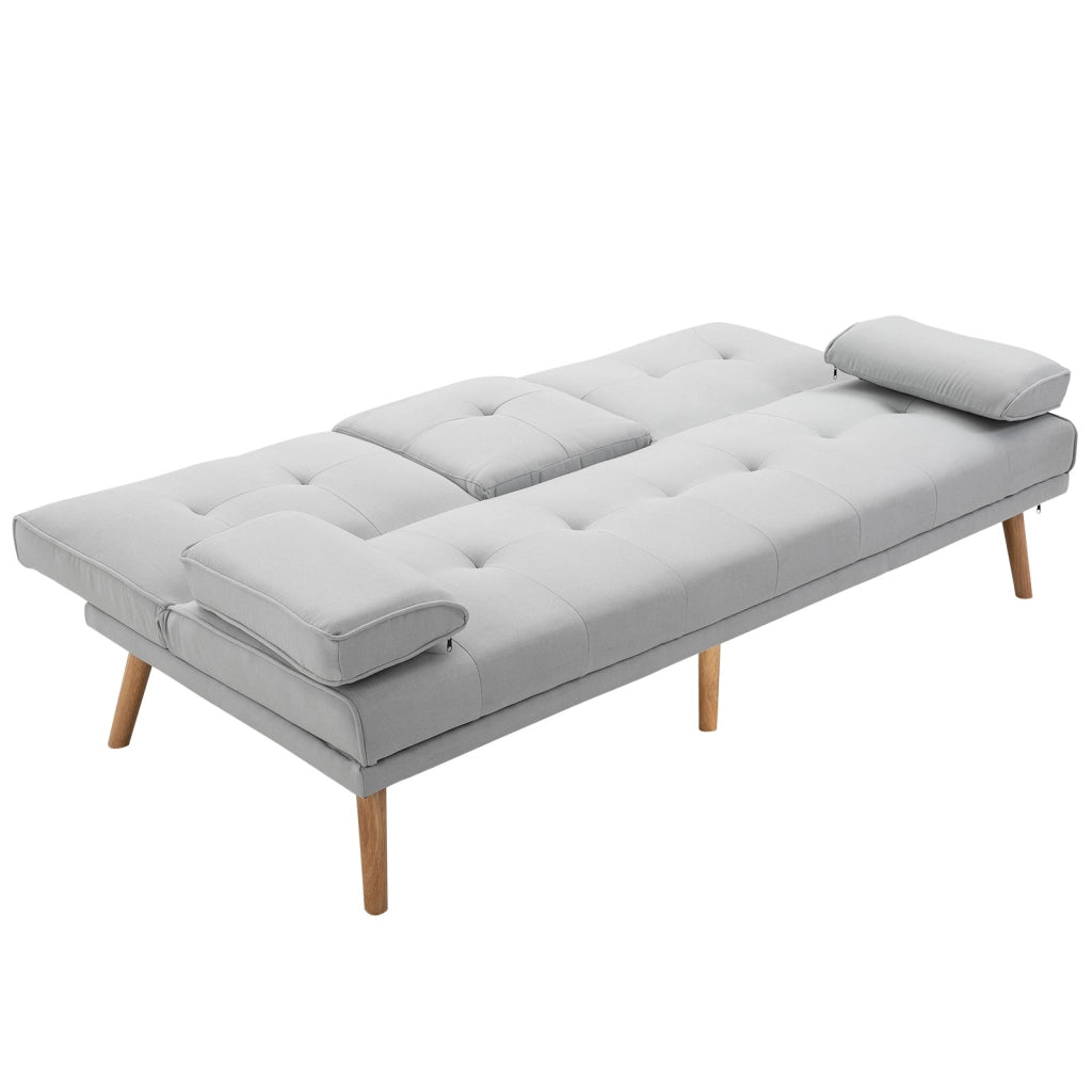 EasyComfort Divano Letto 3 Posti Stile Scandinavo Reclinabile con Tavolino a Ribalta, 181x77x88 cm, Grigio