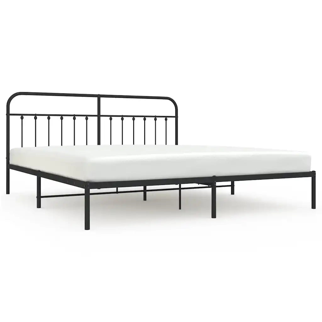 Letto matrimoniale | Letto per adulti | Giroletto con Testiera in Metallo Nero 193x203 cm