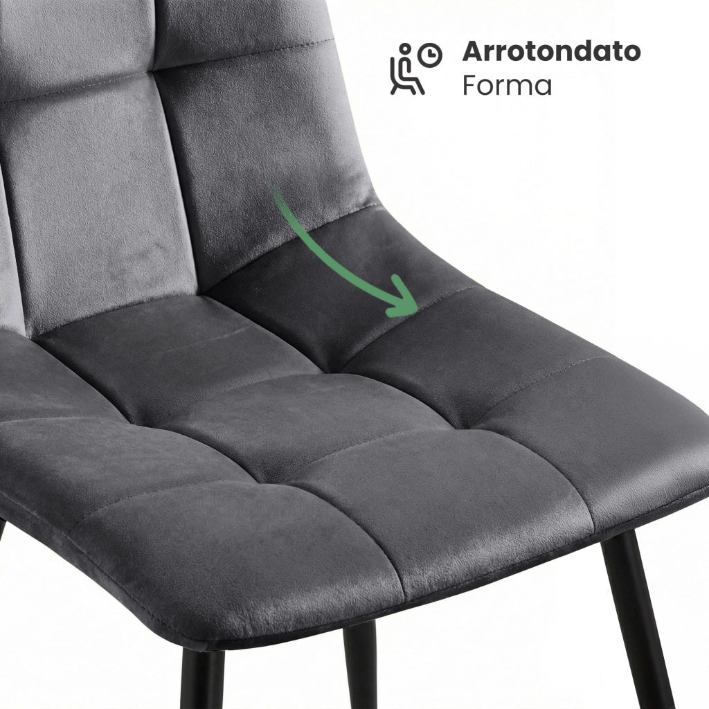 Set di 2 Sedie in velluto trapuntate NERO Grafite Scuro gambe nere