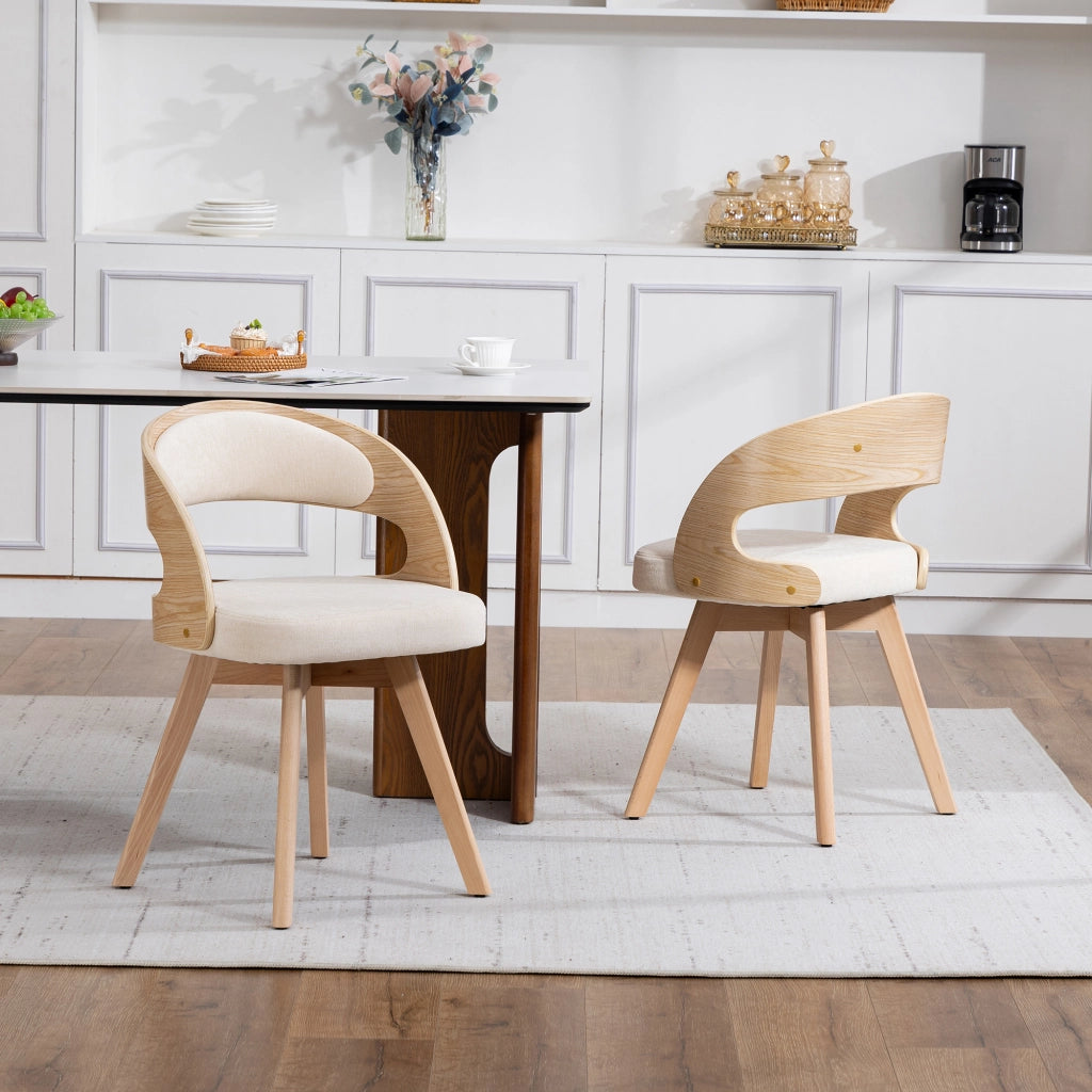 Sedia da Pranzo Girevole in Legno con Cuscino ¨C MINIMAL ¨C Schienale Curvo, Tessuto Cotone Lino