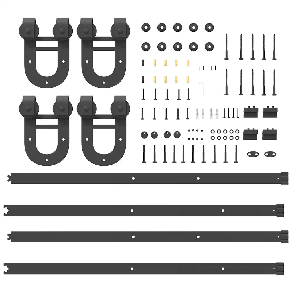 Kit di Binari per Porte Scorrevoli 200 cm Acciaio Nero 3295734