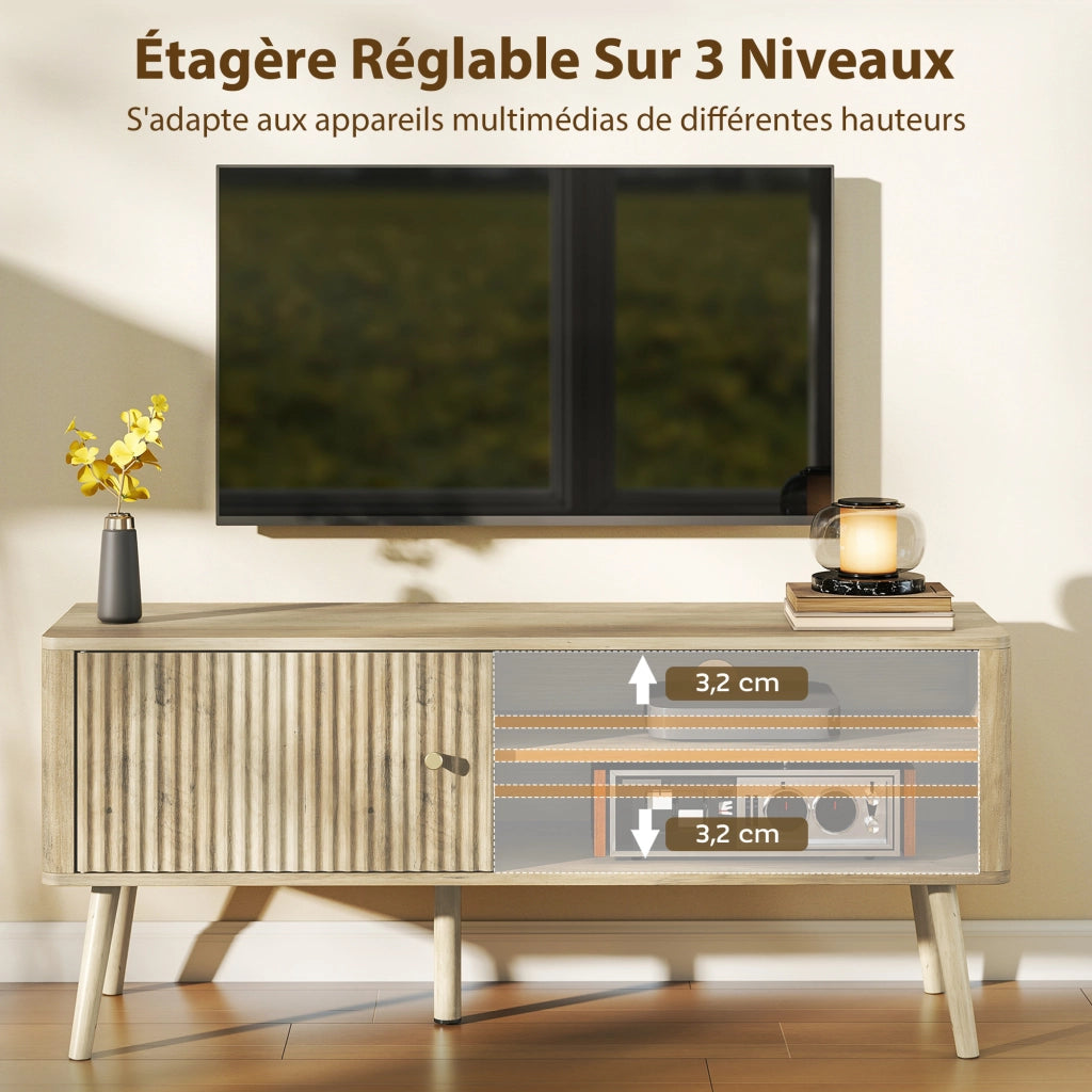 Mobile TV con ante, ripiani aperti e scaffale regolabile ¨C zephmum ¨C Rovere 115x35x49
