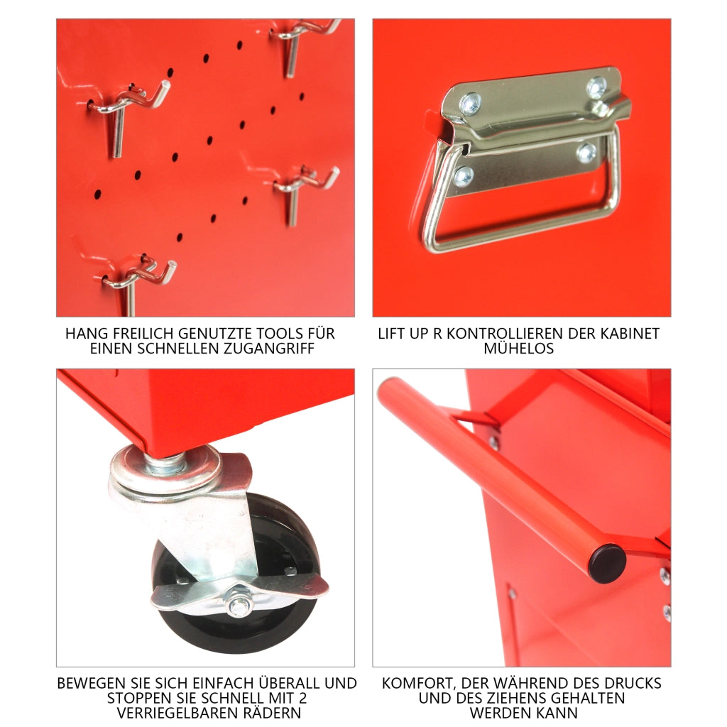 CARRELLO PORTAUTENSILI 6 cassetti con ruote frenate, acciaio rosso