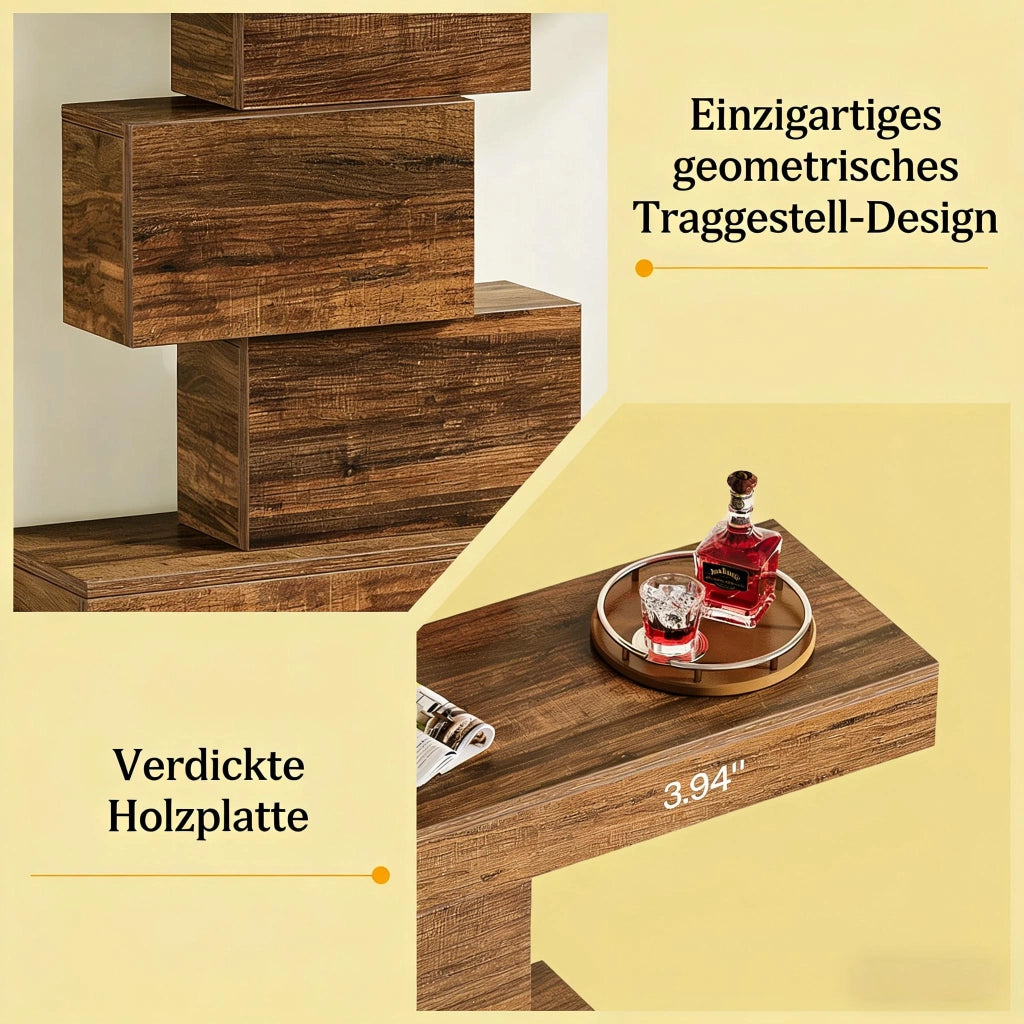 Consolle con struttura geometrica e ripiano decorativo per ingresso e soggiorno in legno marrone scuro 108 × 30 × 80 cm