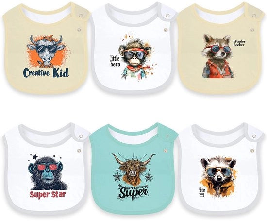 Set di 6 asciugamani in cotone impermeabili per bambini ragazze e ragazzi per il pasto senza perdite con chiusura a bottone (Multi1)