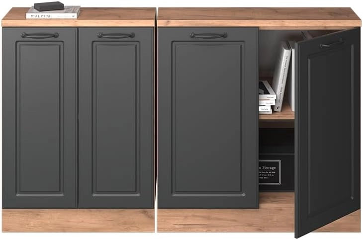Set di mobili sottotetto Rion, Antracite casa di campagna, 140 cm Set di 2 carcasse armadio profondità 60 cm, adatto per il salvaspazio sotto tetti spioventi
