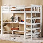Hochbett 90x200 con scrivania e vani contenitivi, bianco