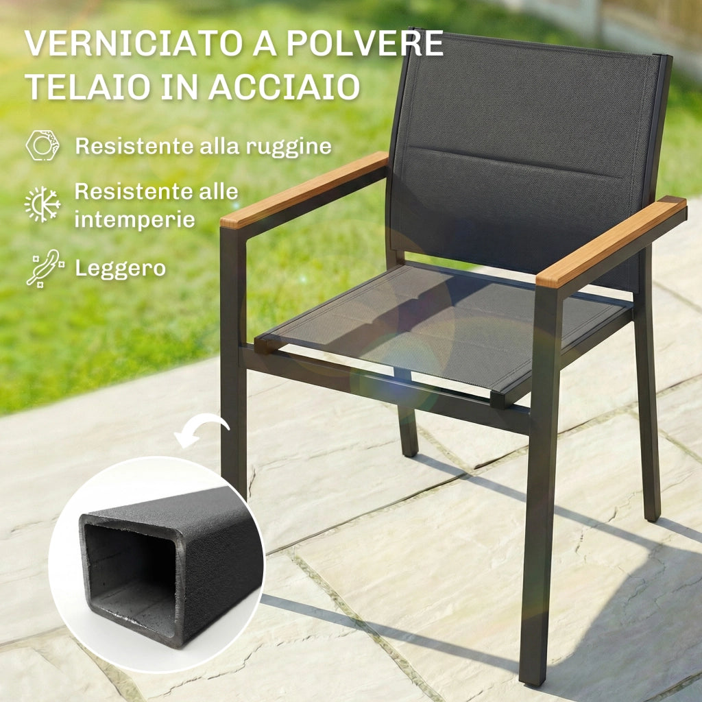 Set 2 Sedie Giardino Impilabili con Seduta e Schienale Imbottiti, Grigio Scuro