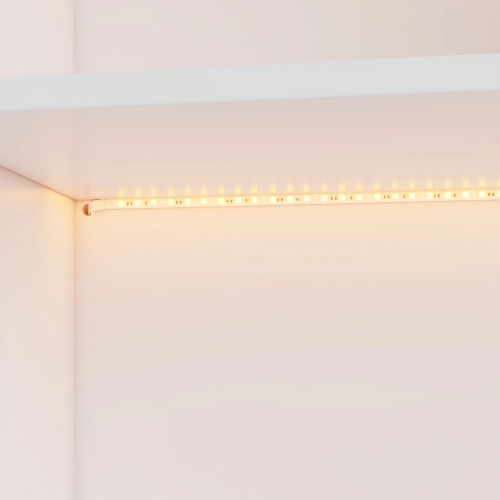 Libreria con Ante e LED ¨C MINIMAL ¨C Legno Bianco, Ripiani, 80x30x173 cm