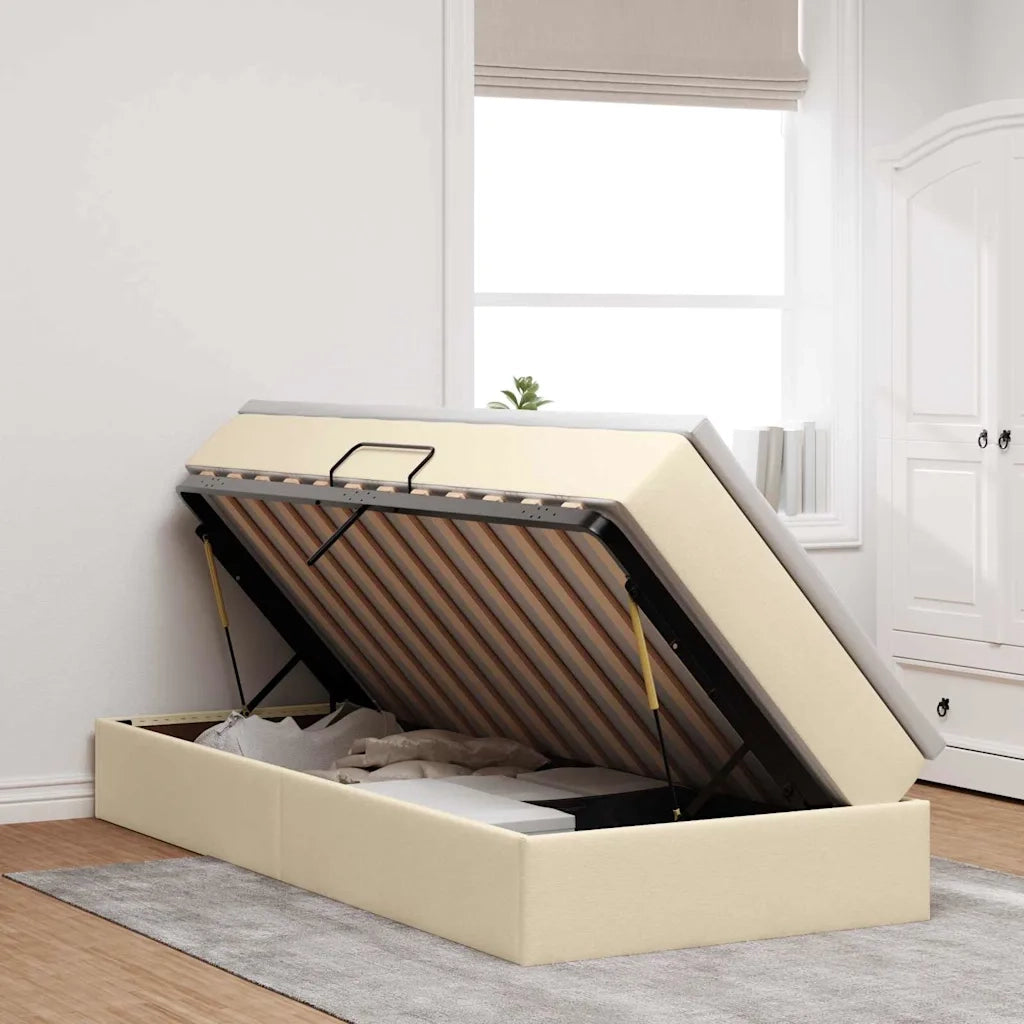 Letto con contenitore e materasso Crema 90 x 200 cm Poliestere