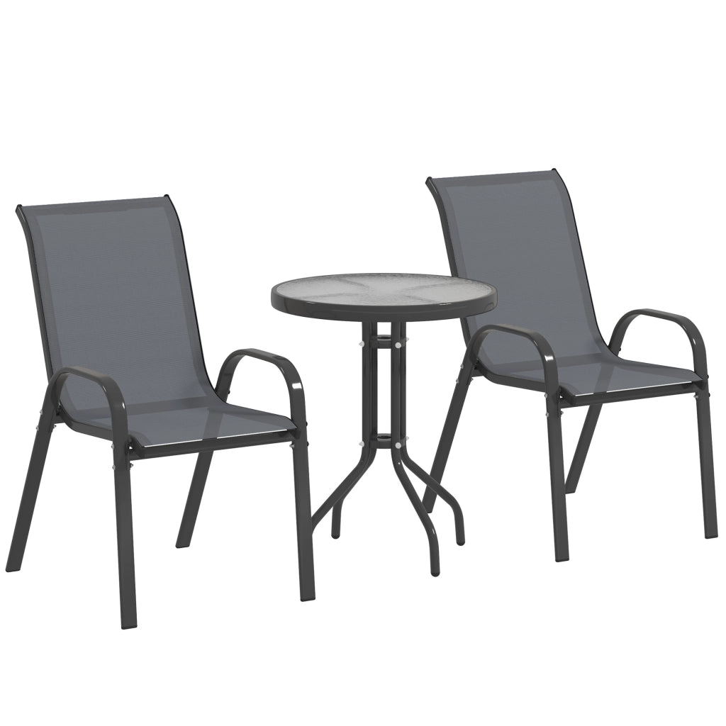 Set 3 Pezzi da Giardino 2 Sedie da Giardino 54x71x93 cm e Tavolino Rotondo Ø60x71 cm in Acciaio Grigio Scuro