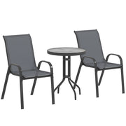 Set 3 Pezzi da Giardino 2 Sedie da Giardino 54x71x93 cm e Tavolino Rotondo Ø60x71 cm in Acciaio Grigio Scuro