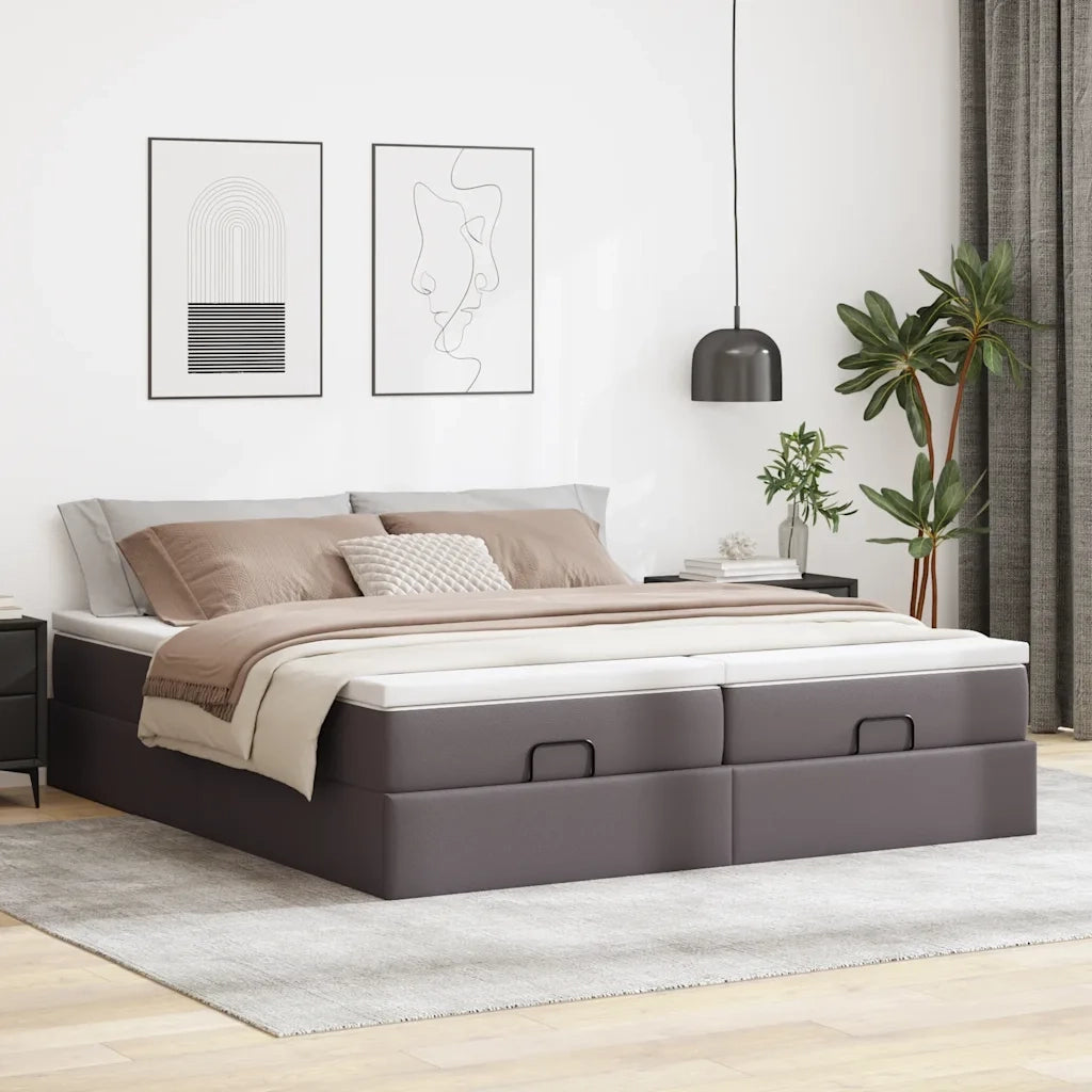 Struttura Letto Pouf con Materassi Grigio 180x200 cm Similpelle 3311227