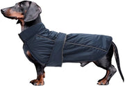Pezzo di abbigliamento impermeabile per cani, adatto per teckel, giacca per cuccioli di cane invernale con imbottitura di fleece, indumenti per cani da esterno con cinture regolabili e protezione addominale - blu marino - XS