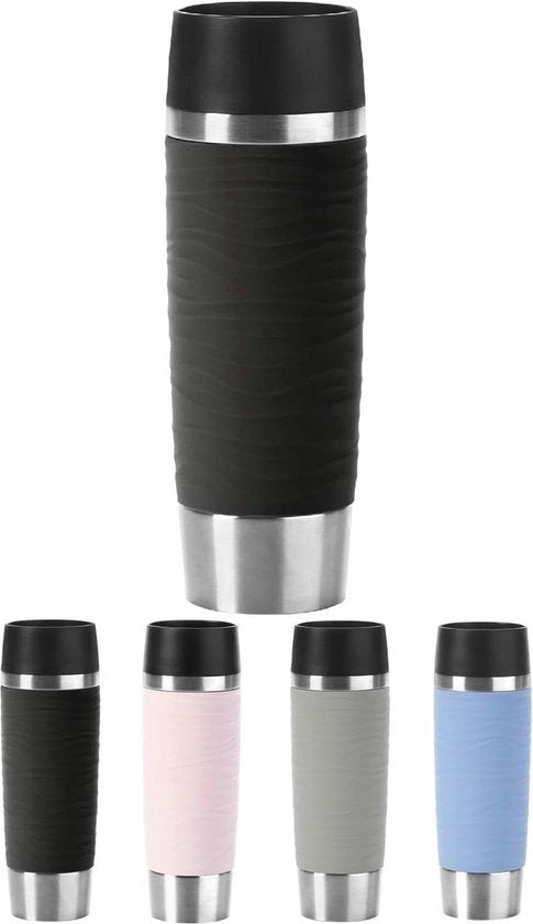 Tazza da Viaggio con Design a Onde - 4 Ore Calda - 8 Ore Fredda - 500 ml - Nero