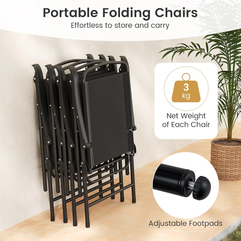 Set di 6 mobili da giardino con ombrellone, mobili da terrazza, 4 sedie pieghevoli con tavolo, set di mobili da balcone per 4 persone, set da giardino per giardino, balcone, terrazza