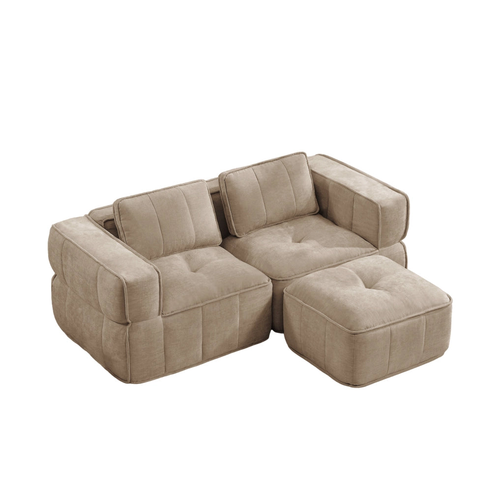 Divano modulare senza struttura con pouf; 198x162x67 cm; poliestere; sabbia