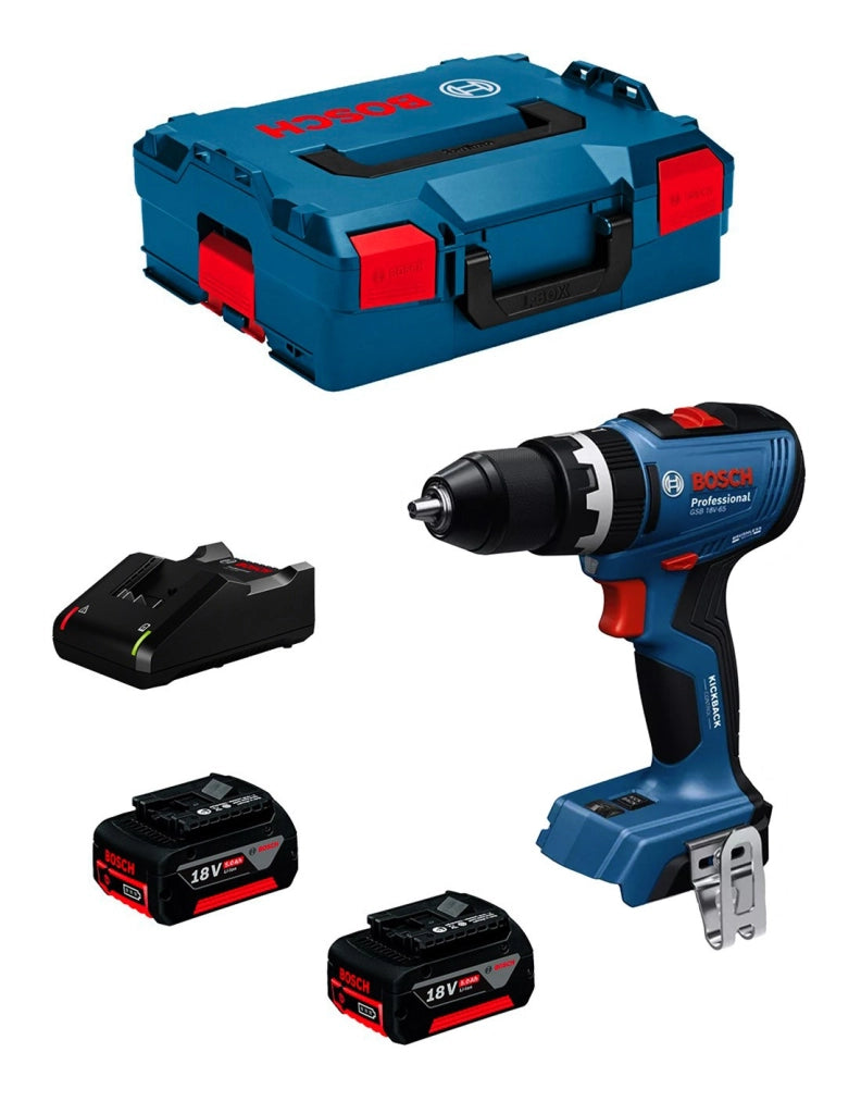 Trapano a Percussione BOSCH GSB 18V-65 (2 x 5,0 Ah + GAL 18V-40 + L-Boxx 136)