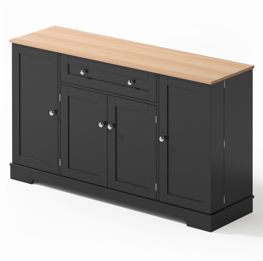 Credenza da cucina moderna 138 cm con cassetto; ante e ripiani interni; nero in MDF