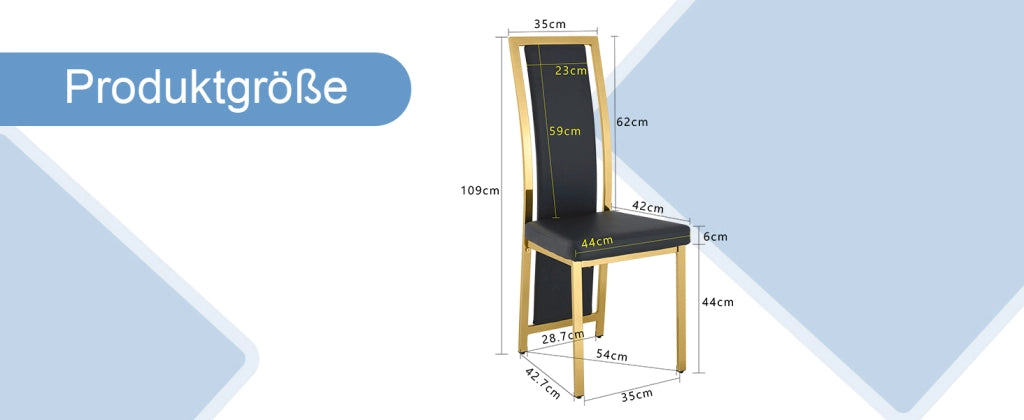 Set 4 Sedie da Pranzo in Ecopelle Nera ¨C MINIMAL ¨C Struttura Metallo Oro, 109 cm