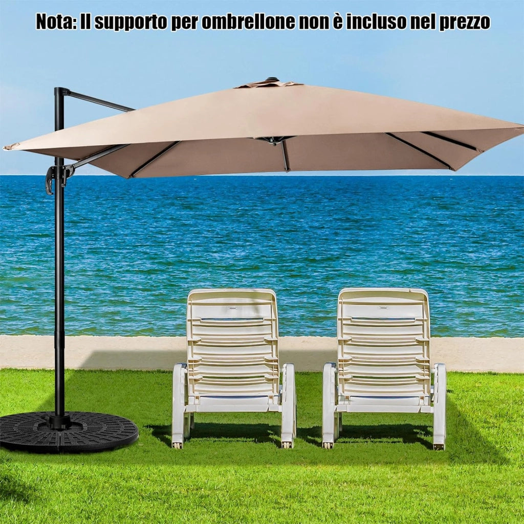 Ombrellone da Giardino 300 x 300cm | 3 Inclinazioni, Rotazione 360°, Manovella, 8 Stecche, Base Incrociata per Esterno (Caffè, 300 x 300 x 273 cm)