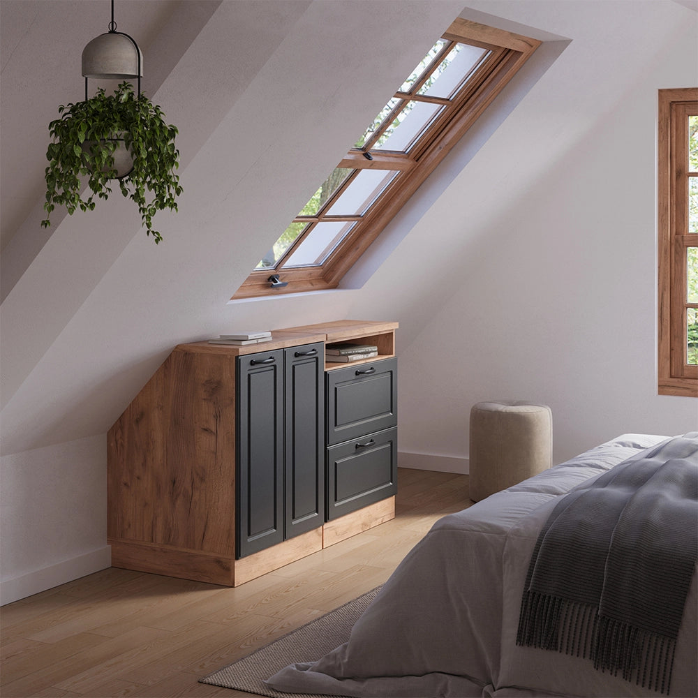 Set di mobili sottotetto Rion Antracite rustico/Rovere dorato 120 cm Set di 2 carcasse armadio profondità 60 cm Vicco