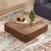 Tavolino basso quadrato in MDF con impiallacciatura noce e cornice in legno massello, per soggiorno, noce, 87 × 87 × 25 cm