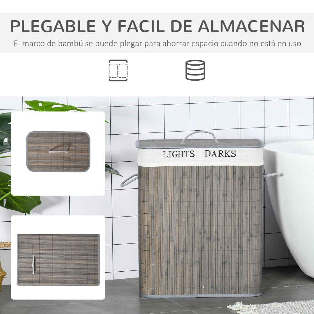 Cestino per Biancheria in Bamb¨´ 100L ¨C Zephmum ¨C Grigio 52x32x63 cm
