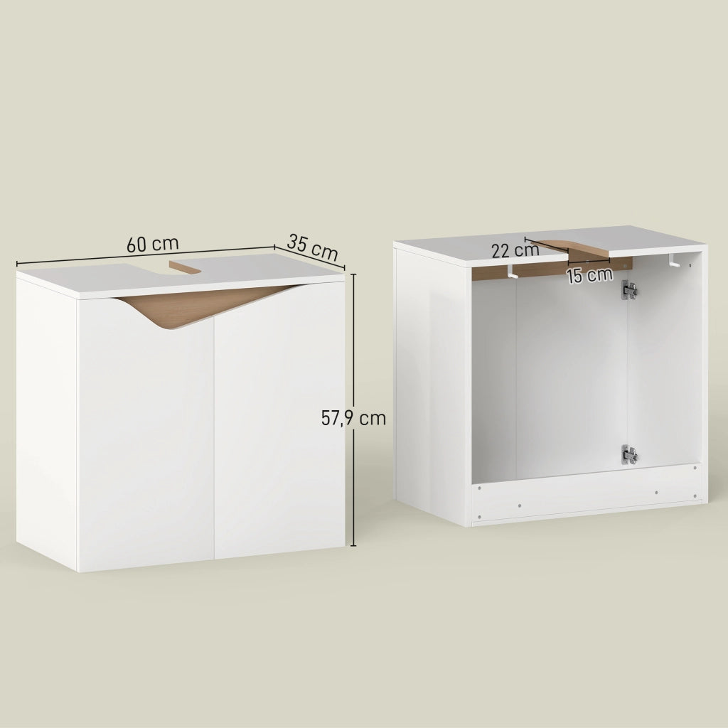 Mobile Sottolavabo Bagno con Ante a Chiusura Morbida ¨C Zephmum ¨C Bianco 60x35x57.9 cm