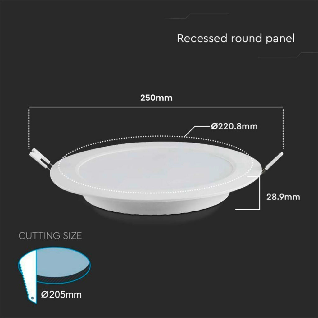 Mini Pannello LED Rotondo da Incasso 18W, 1980 lm, Foro 200–205 mm (Bianco Caldo 3000K)