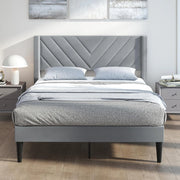 Telaio per letto da 140 x 200 cm, con testiera tappezzata, rete a doghe con gambe di sostegno, portata 250 kg, struttura per letto per camera da letto, grigio (stile 2)