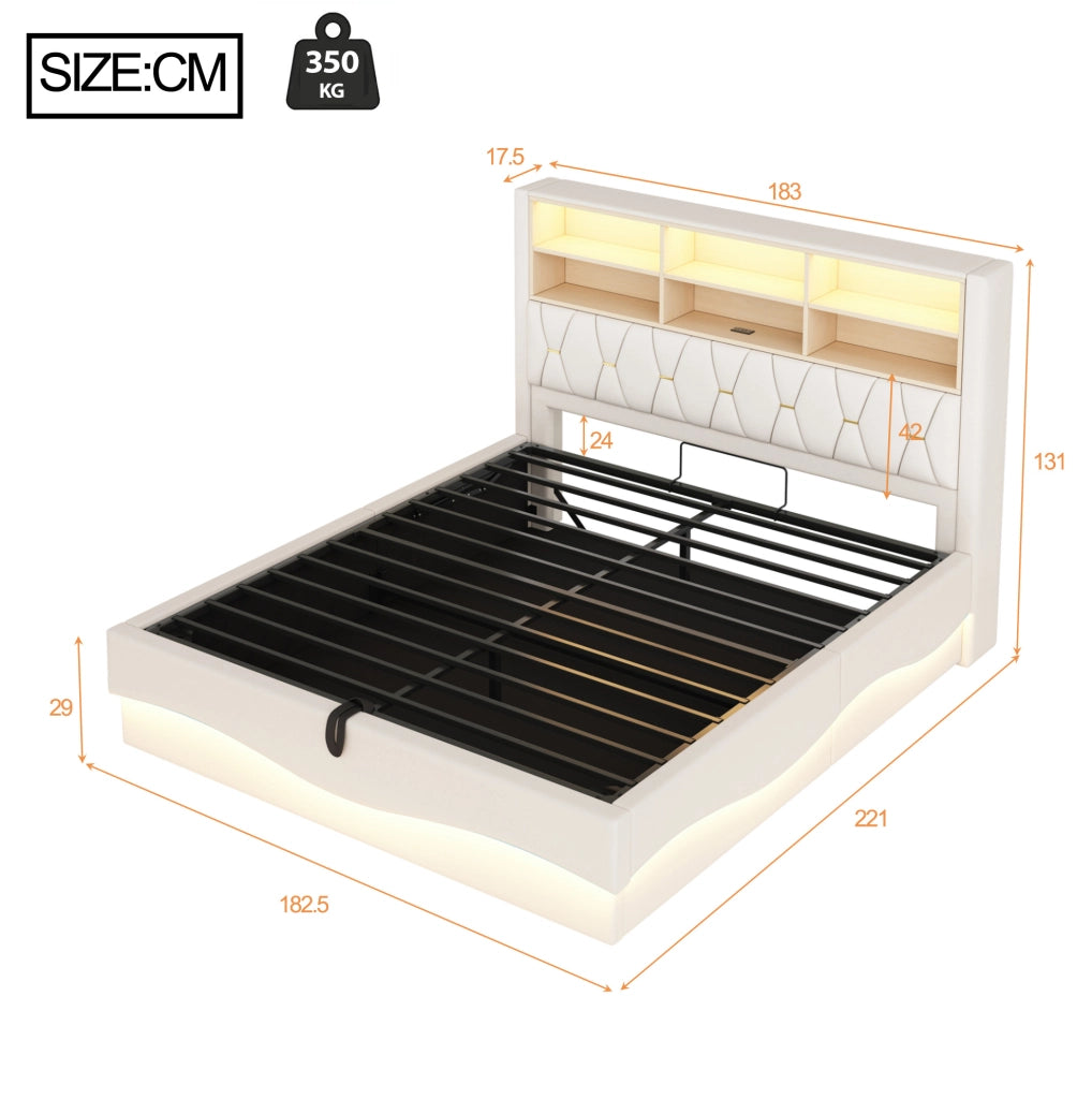 Letto 180x200 cm con LED; contenitore e USB