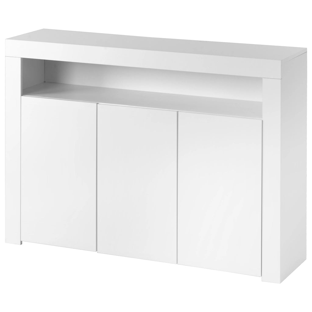Credenza vetrina lucida bianca con luci LED - Zephmum- 3 ante, telecomando
