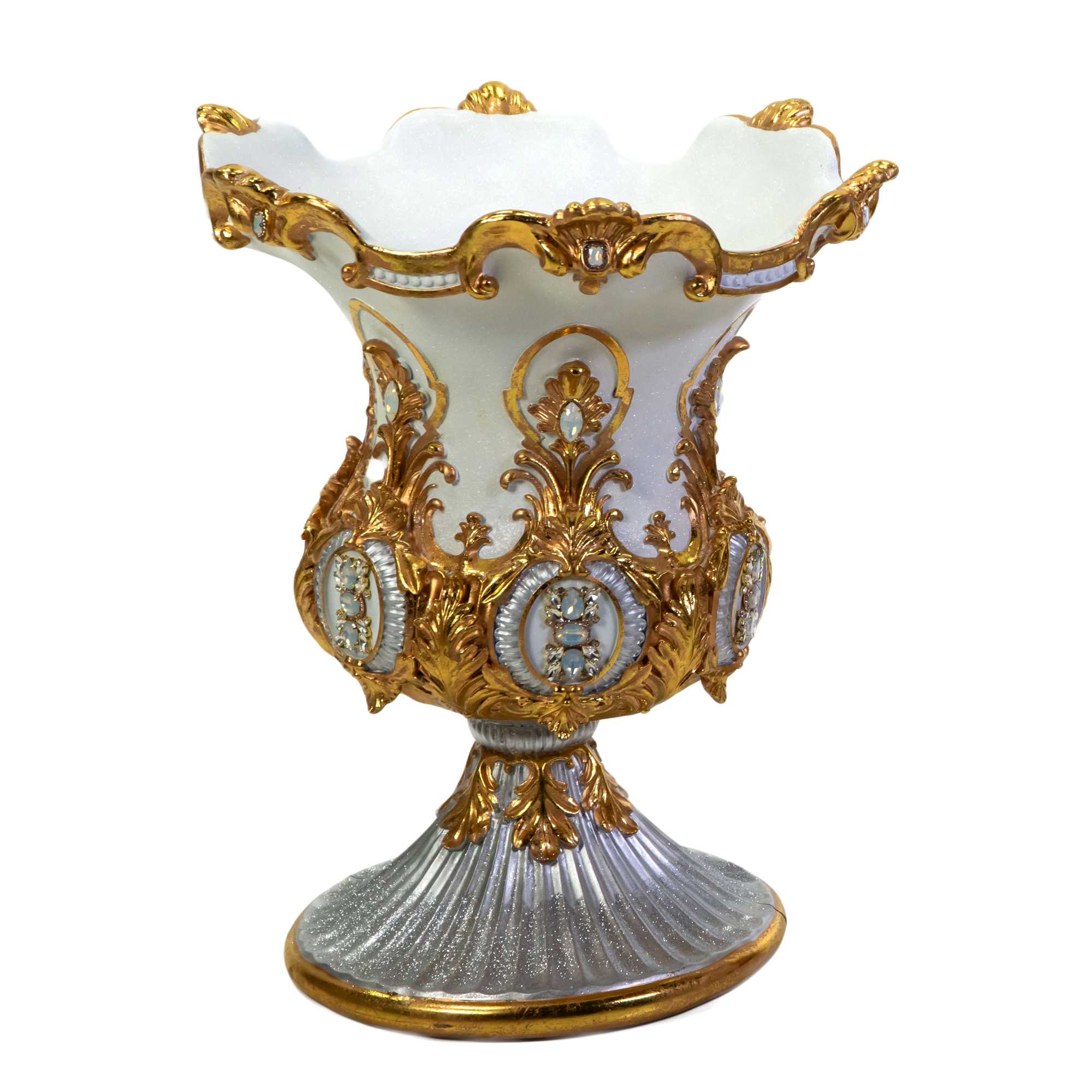 Portavaso resina oro e bianco cm 61,7x53,8xh69,7