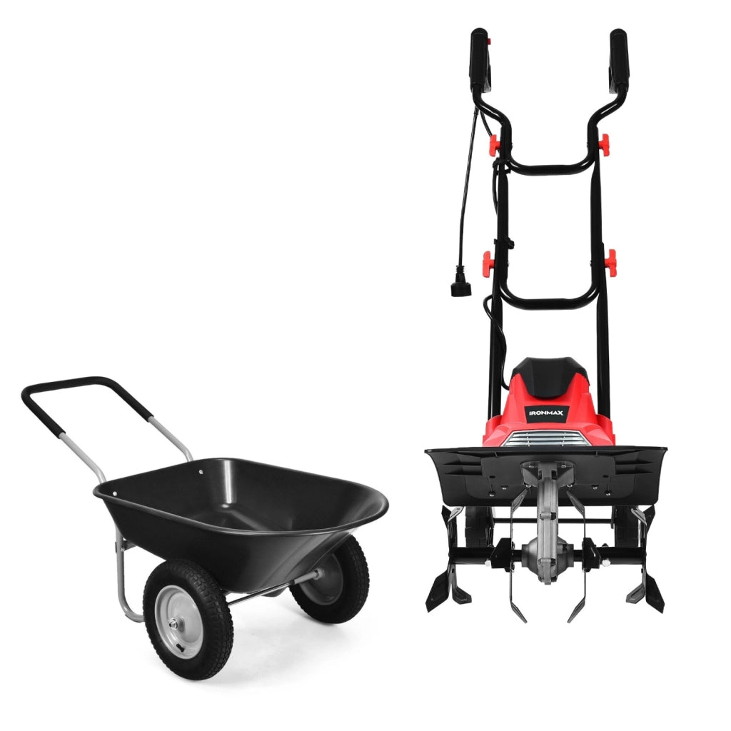Dissodatore elettrico e coltivatore e carriola da giardino con 2 ruote, Mini coltivatore e carrello resistente