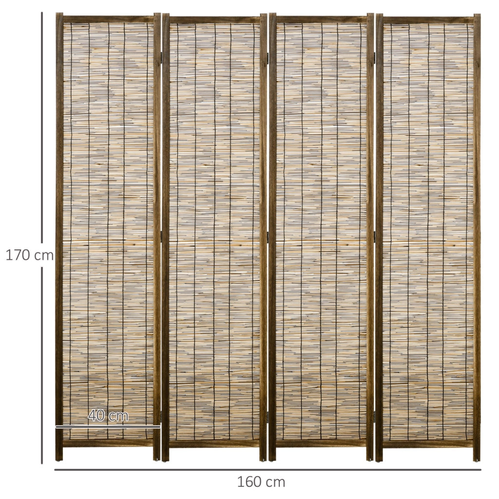 Biombo Pieghevole 4 Pannelli ¨C zephmum ¨C Legno e Bamb¨´ Naturale 160x1.8x170 cm