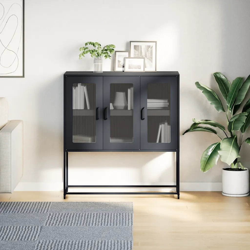Credenza Nera 100,5x39x107 cm in Acciaio Laminato a Freddo 853404