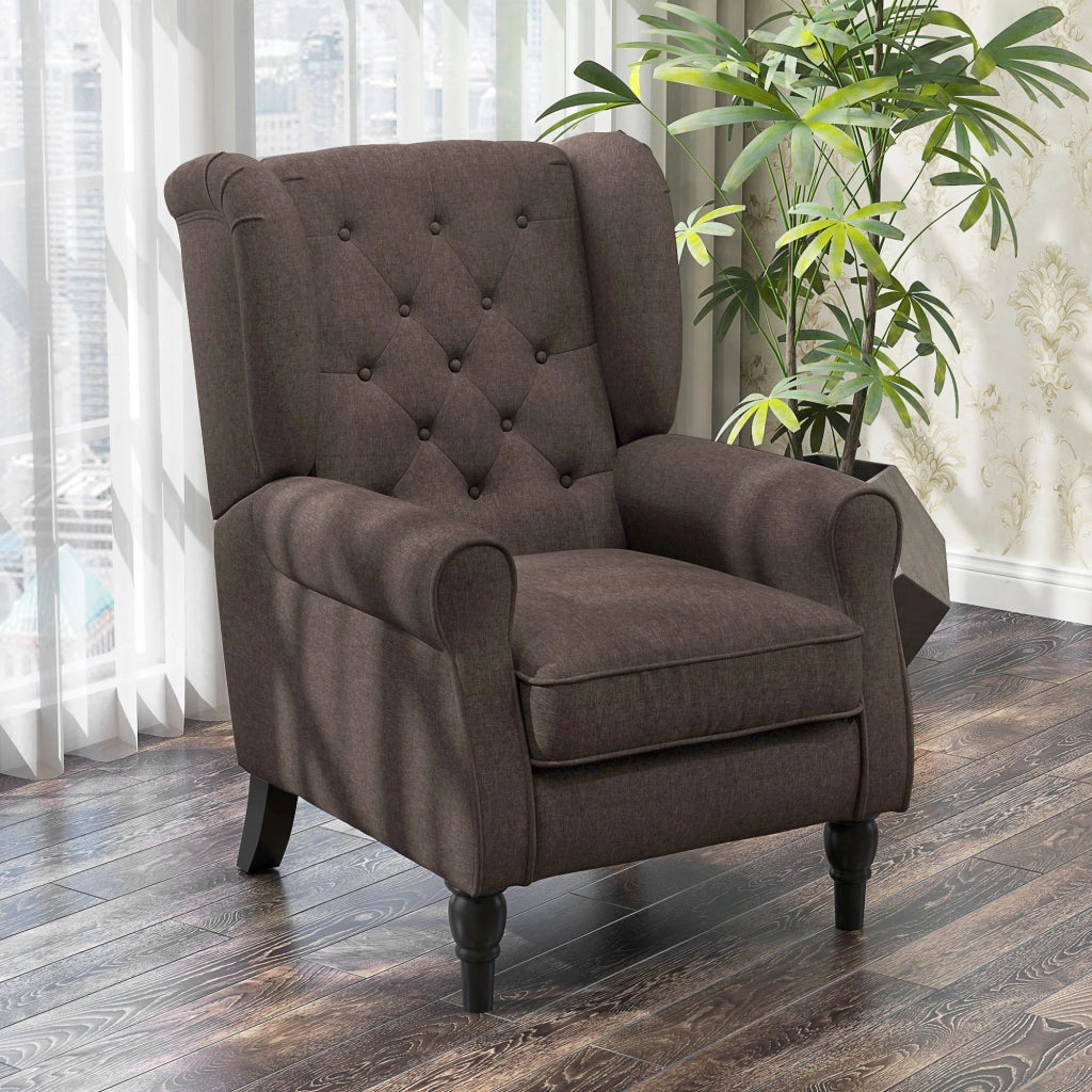Poltrona capitonnata con braccioli e gambe in legno ¨C zephmum ¨C 74x86x102 cm marrone