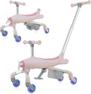 2 in 1 Auto a Spinta per Bambini, Giocattolo Scorrevole con Luci a LED Maniglia Rimovibile e Regolabile, Poggiapiedi Pieghevole e Cestino Portaoggetti, per Bambini 18-70 Mesi (Rosa)