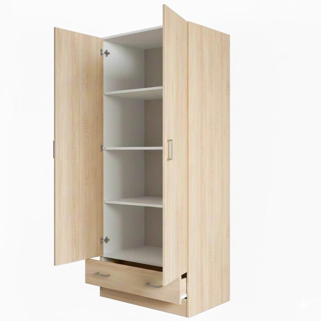 Armadietto Multiuso Con 2 Ante E 1 Cassetto Mobile Design Moderno Salvaspazio Con Ripiani Interni E Vano Contenitore Per Camera Da Letto O Ingresso 79.4 X 35.7 X 170.4 Cm Rovere