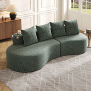 Divano in lino con portabicchieri tasche laterali e 4 cuscini imbottitura in schiuma verde 240 × 109 × 63 cm