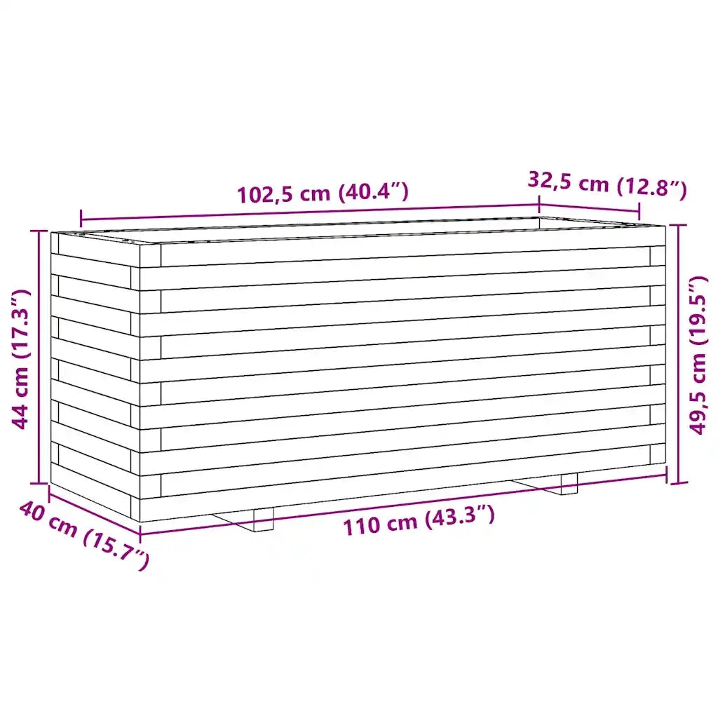Fioriera | Cassetta per fiori | Vaso da Giardino Bianca 110x40x49,5 cm Legno Massello Pino